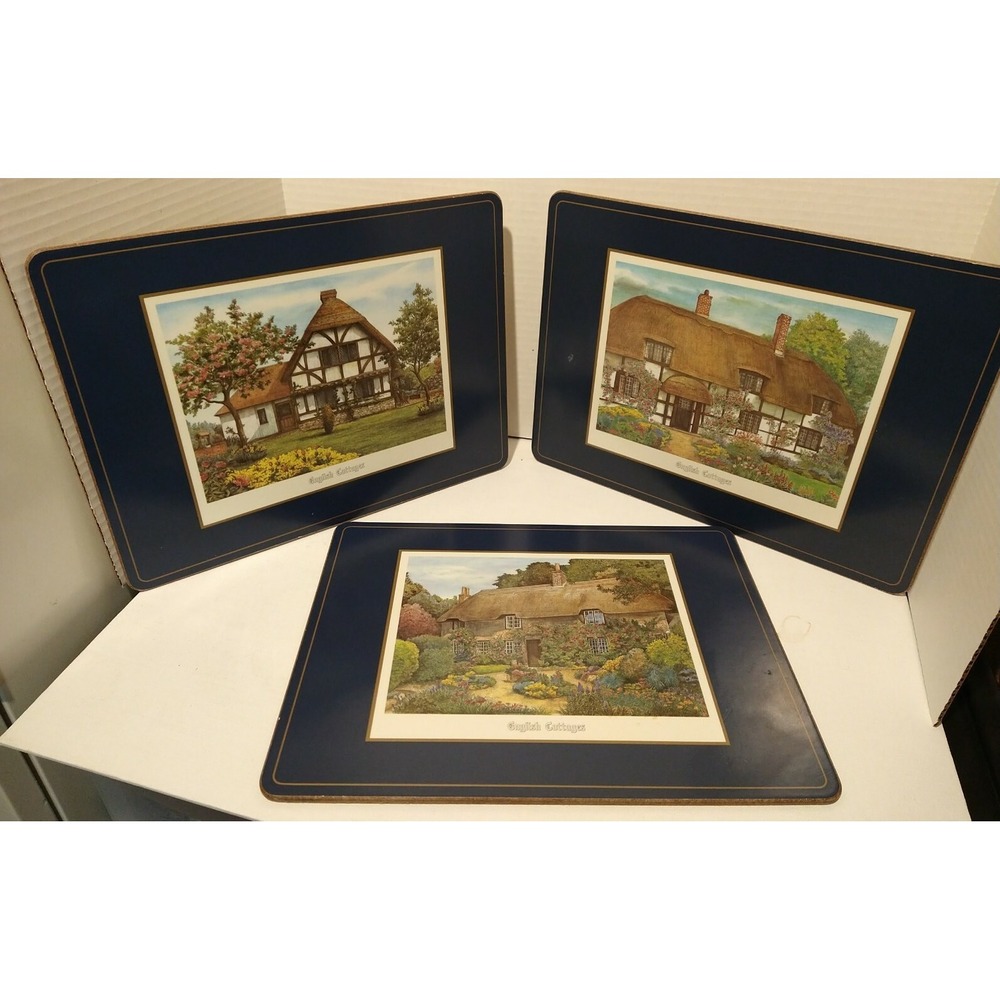 Pimpernel England Vintage 90s Cobalt Blue Edge Place Mats English Cottage Lot: 3